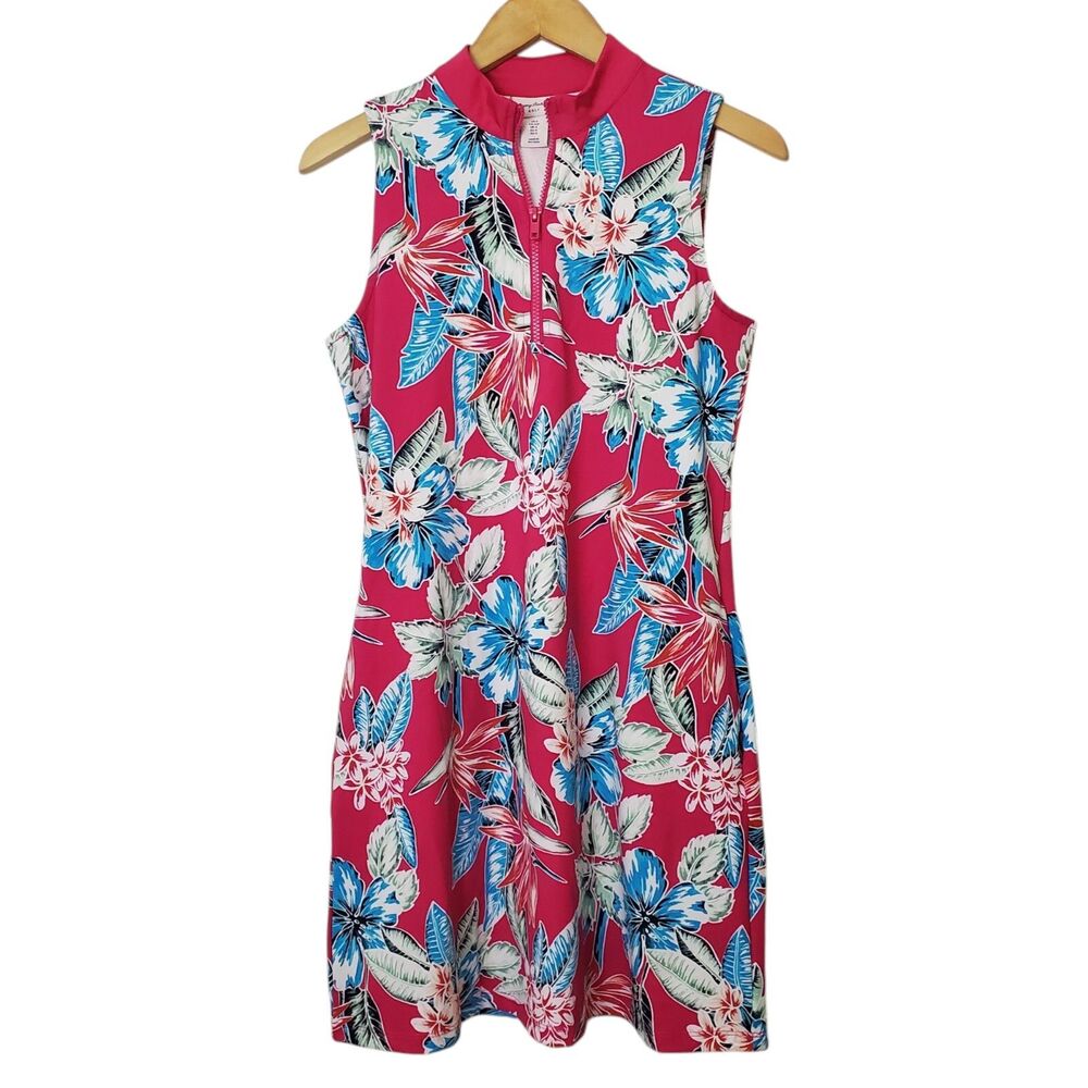Tommy Bahama Golf Dress Size Small Pink Floral 1/4 Zip Pullover Vacation Resort